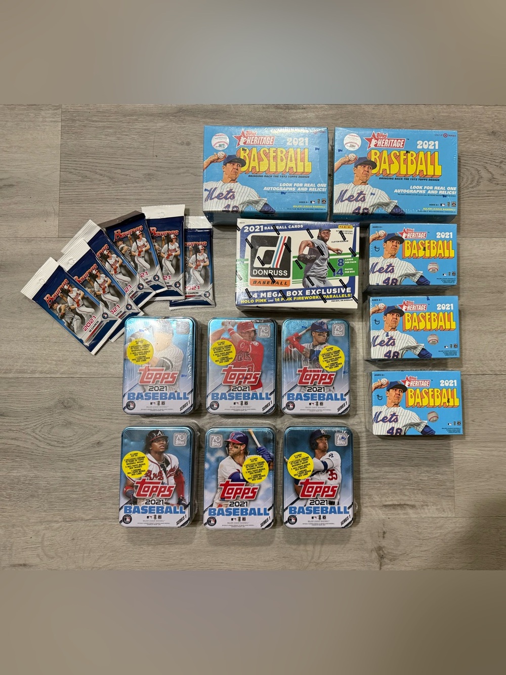 Lot 18 Sealed MLB Baseball 2021 Topps Heritage Bowman Donruss Cards Mega Blaster